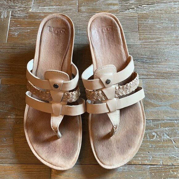 UGG Maddie Taupe Braided Wedge Heel Sandals Size 7 - Picture 3 of 16